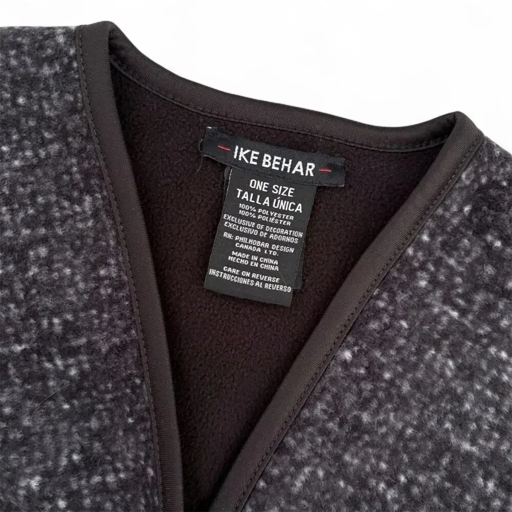 Ike Behar Reversible Ruana Poncho Womens OS Gray Black Open Front Wrap Cape